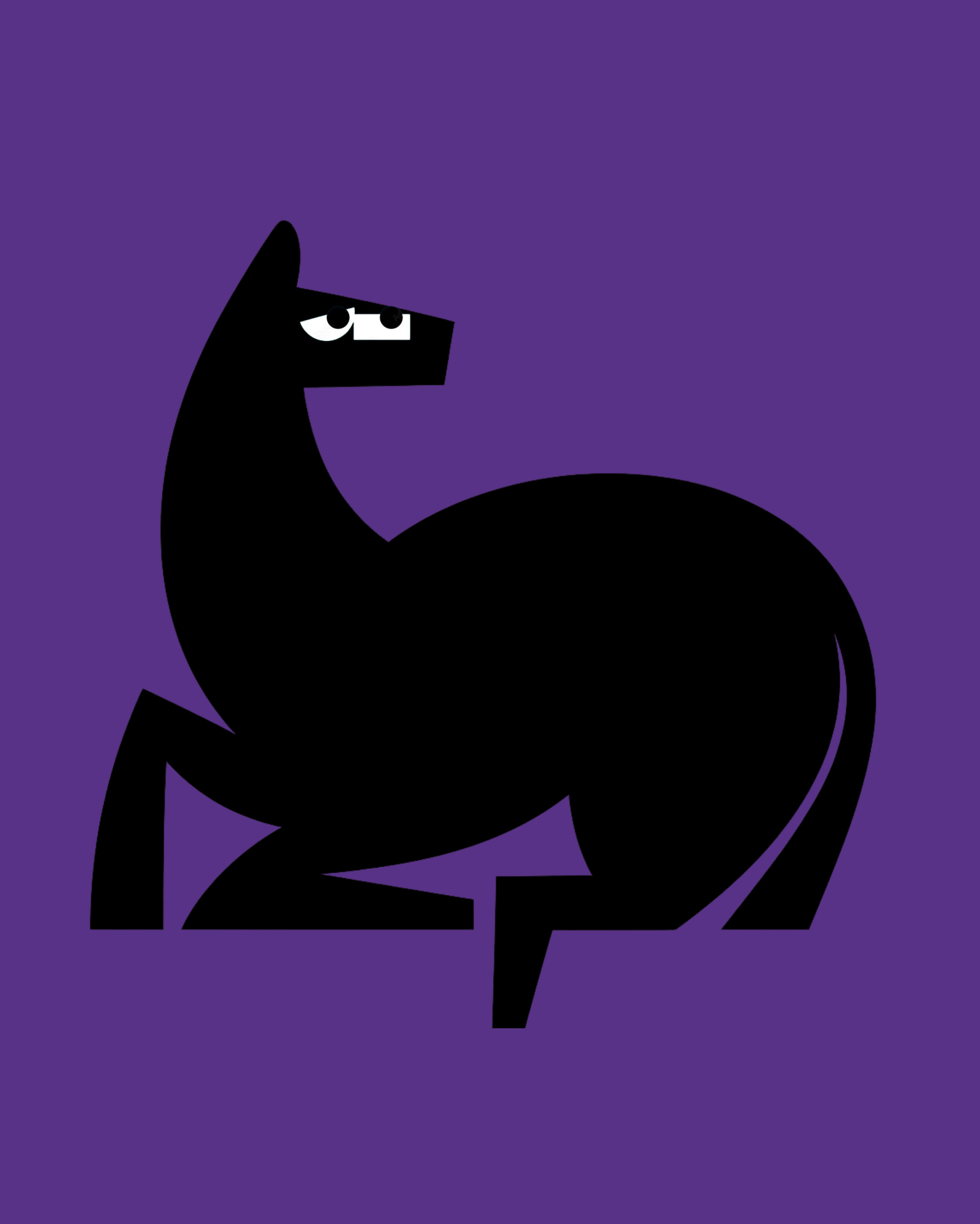 Mascotte SEMINA: cavallino nero perplesso su sfondo viola